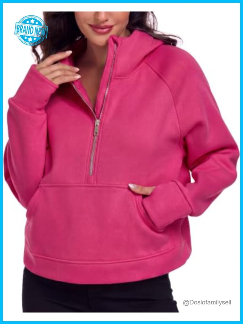 Oversized Half Zip Fleece Lined Hoodie Cotton Poly Kangaroo Pocket